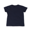 Back view of a navy blue short sleeve kids tee shirt.